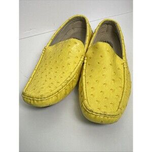 Taino Yellow Ostrich Embossed Leather Slip On Loafer Shoes Inner Sole Sz 11 Mens